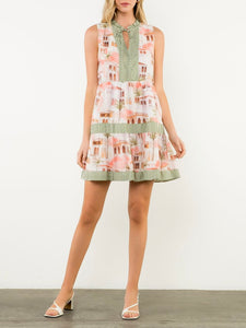 Sleeveless Villa Print Dress - Multi