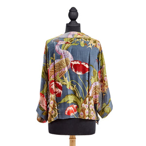 Kimono Jacket - Poppies and Peacocks Blue