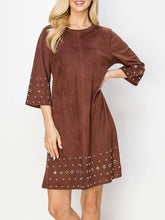 Load image into Gallery viewer, 3/4 Sleeve Dress with Grommets - Bark FINAL SALE
