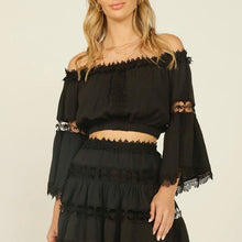 Load image into Gallery viewer, Off Shoulder Gauze Top with Lace - Black FINAL SALE
