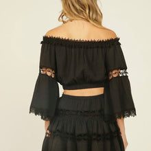 Load image into Gallery viewer, Off Shoulder Gauze Top with Lace - Black FINAL SALE
