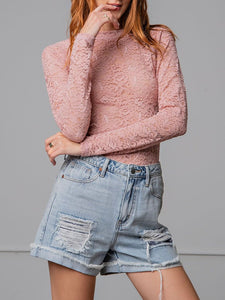 Fitted Lace Long Sleeve - Dusty Rose FINAL SALE