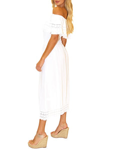 Lace Trim Midi Dress - White
