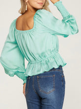 Load image into Gallery viewer, Long Sleeve Peplum Top - Mint FINAL SALE
