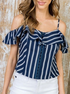 Ruffle Cami with Front Hooks - Navy FINAL SALE